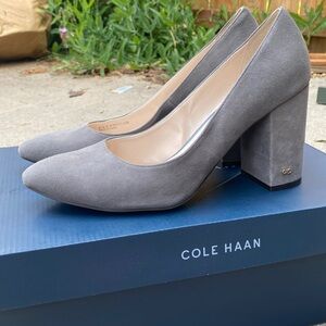 Gray suede Cole Haan Alanna dress heels